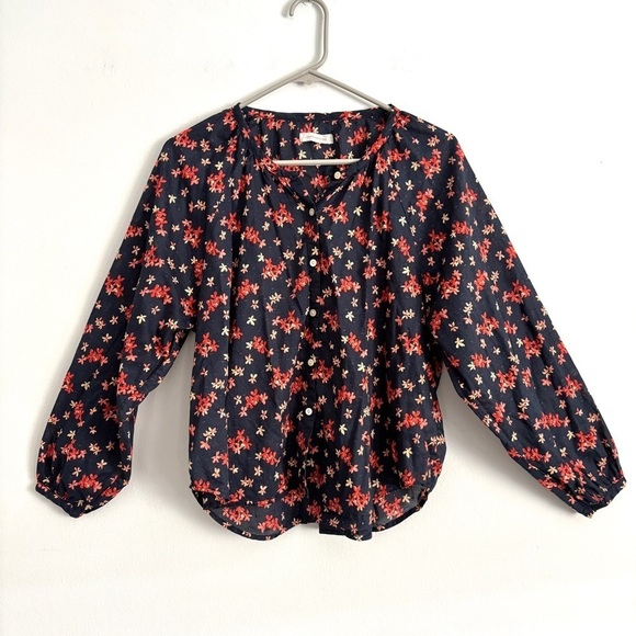 OUTERKNOWN Navy Blue Floral Button Up Long Sleeve Blouse Women’s Size Small - Picture 2 of 10